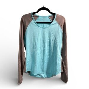 Athleta Colorblock Raglan Long Sleeve Active Top‎ Blue Gray Large